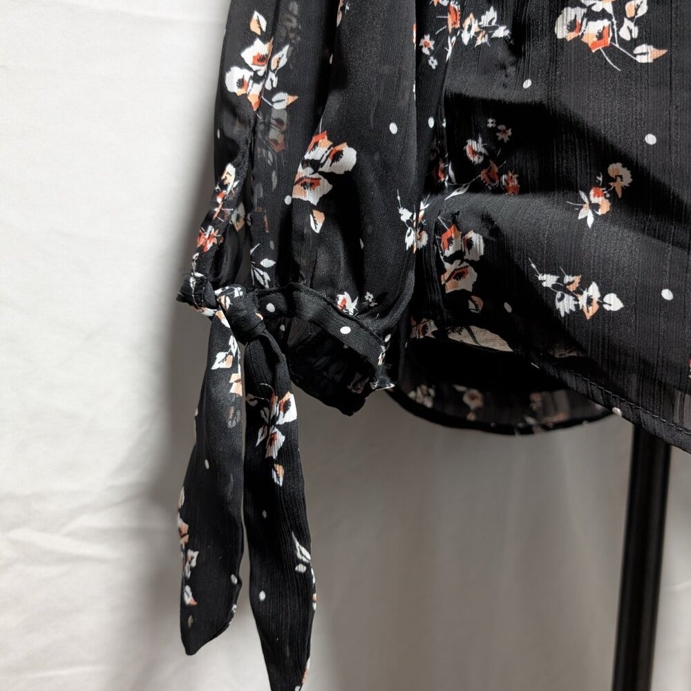 WAYF Black Floral Off-Shoulder‎ Sheer Peasant Floral Blouse Women's Medium - Picture 3 of 8
